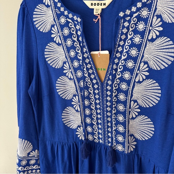 Boden Embroidered Notch Neck Midi Maxi Dress Bright Blue NEW 8 - Picture 4 of 12